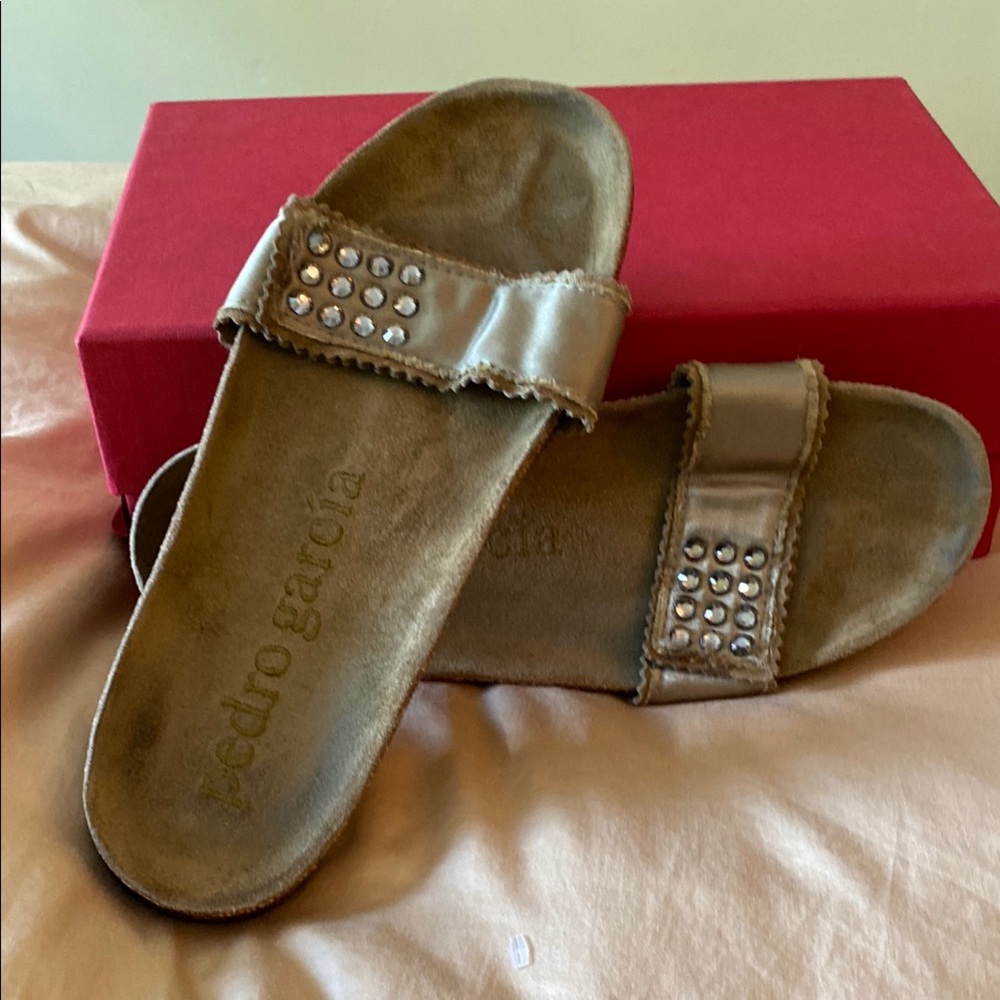 Pedro Garcia Suede Silk Sparkling Crystal Slides Excellent Condition